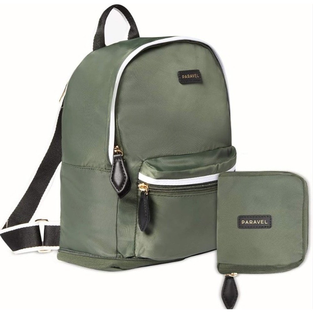 Paravel Fold-Up Backpack Dark Green Packable Recycled Nylon Travel Bag